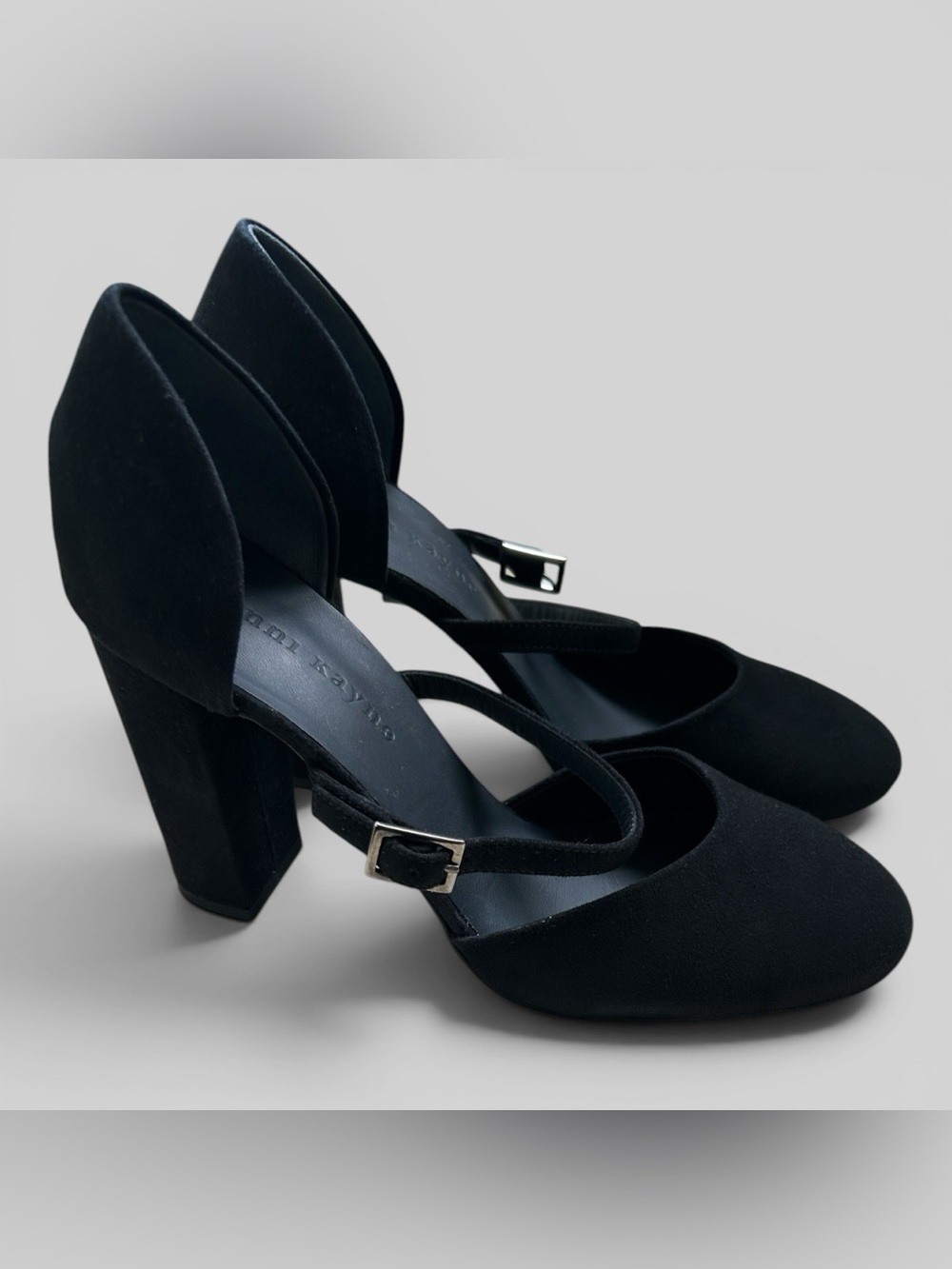 Jenni Kayne block heel black suede strappy heels quiet luxury size EU 37 chic
